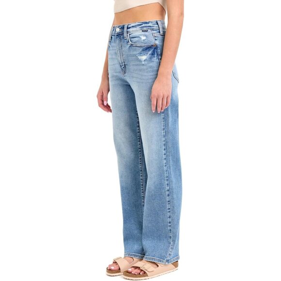 Women's High Rise Dad Jeans Cotton Spandex Straight Leg Comfort Casual - Picture 3 of 4